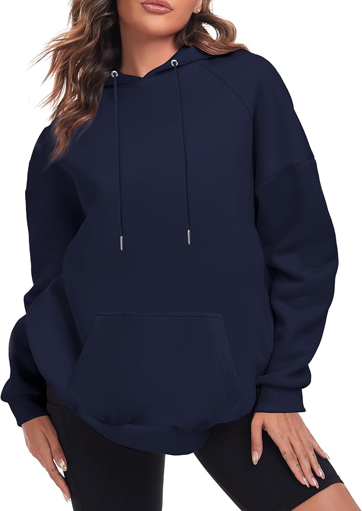 Oversize Hoodies Women Fleece Crewneck Sweatshirt Casual Long Sleeve Pullover Tops with Pockets