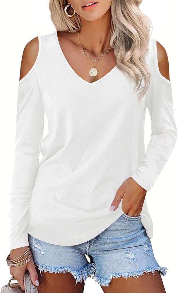 Amoretu Womens Women Tshirt Plain Long Sleeve T Shirts V Neck Tops Dressy Casual