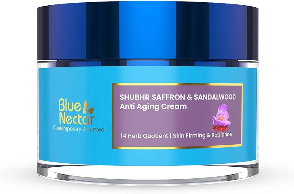 Blue Nectar Moisturizer Face Cream, Ayurvedic Anti Aging Wrinkle Cream for Aging Skin |Ancient blend of Saffron & Turmeric for Skin Firming | With Plant Based Collagen Booster(Women, 14 Herbs,1.7 Oz)