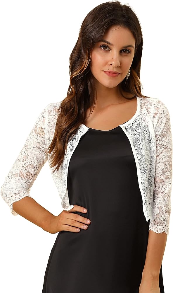 Allegra K Women's Lace Cardigan Open Front Lace Shrug Elegant Sheer Floral Cropped Bolero Lace Tops