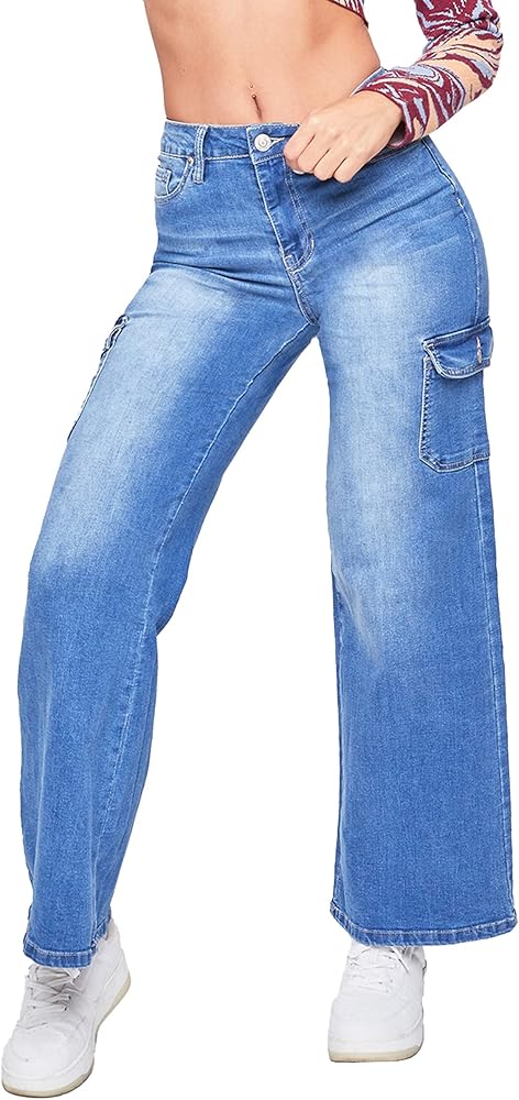 YMI Women's Junior Skater Cargo Wide Leg Jeans