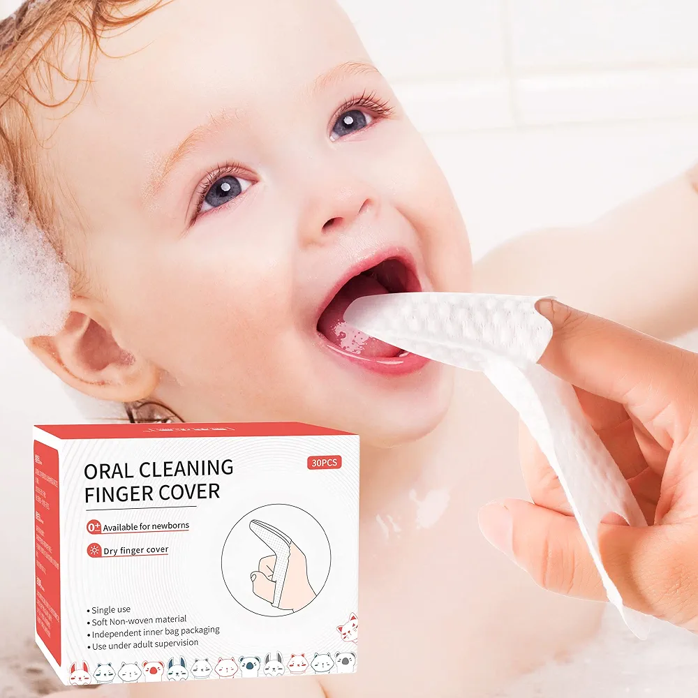 Baby Finger Toothbrush | Baby Dry Wipes | Tooth and Gum Wipes | Baby Tongue Cleaner | Stage 1 Birth to First Teeth | 0-36 Months | 30 Count (wet finger cots)