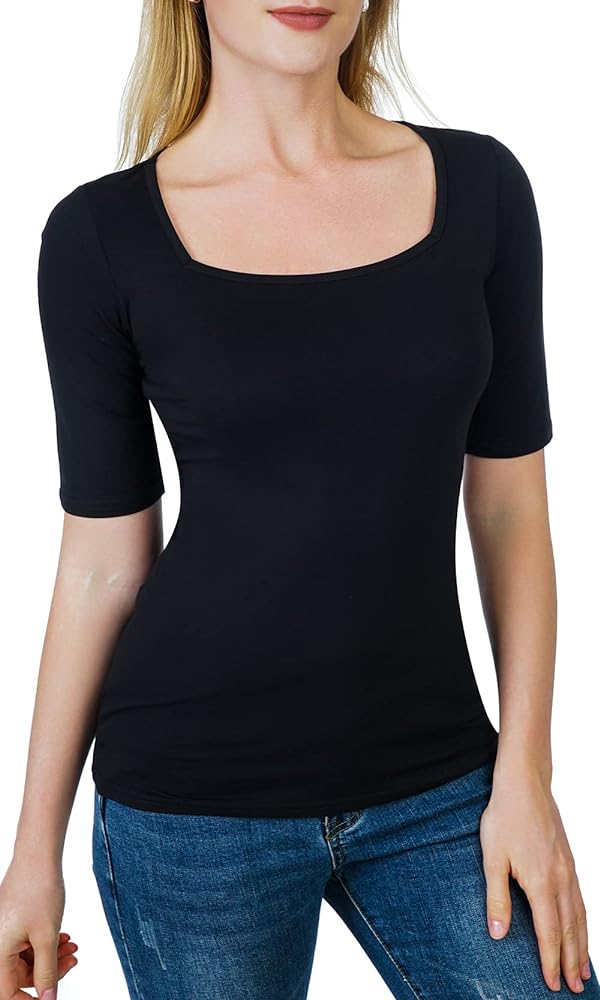 Women's Half Sleeve Square Neck Slim-Fit Tee Tops