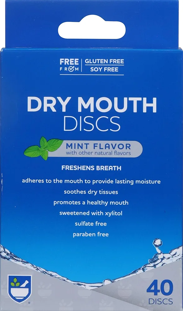 Rite Aid Dry Mouth Discs - 40 Discs | Mint Flavor Freshens Breath | Oral Care Dry Mouth Remedies | Dry Mouth Products | Dry Mouth Lozenges | Oral Hygiene Products | Mouth Moisturizer Breath Freshener