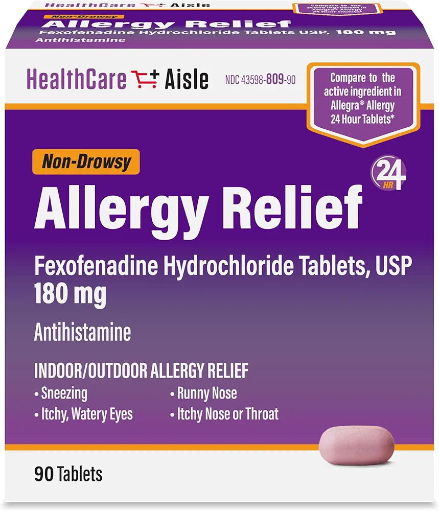 HealthCareAisle Allergy Relief - Fexofenadine Hydrochloride Tablets USP, 180 mg – 90 Tablets – Allergy Medication, Non-Drowsy 24-Hour Allergy Relief