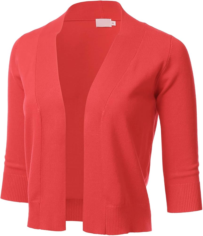 Women's Classic 3/4 Sleeve Open Front Cropped Cardigan (S-3XL)