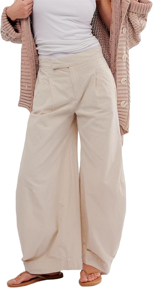 LifeShe Women's Wide Leg Baggy Pants High Rise Barrel Pant Loose Boyfriend Trousers with Pockets