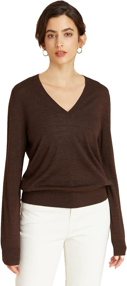 EURKEA Women's 100% Merino Wool V Neck Sweater, Long Sleeve Pullover, Tops for Women, Gifts Ready