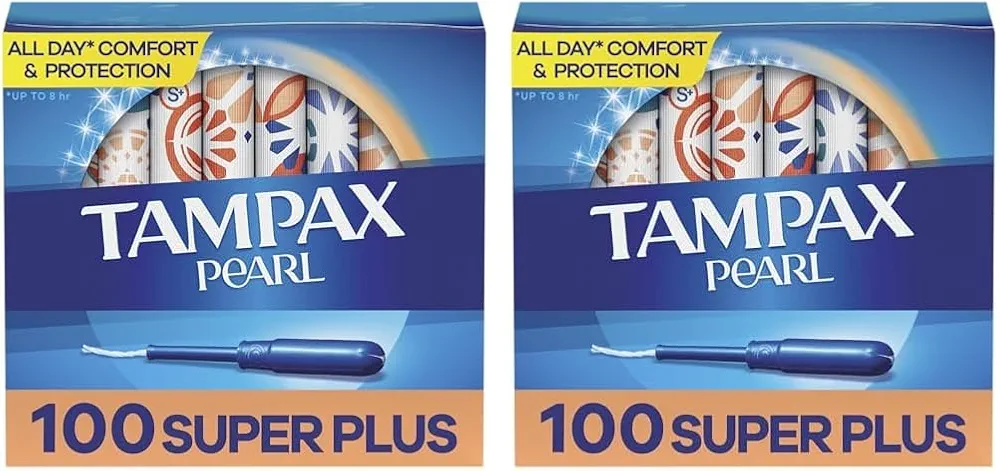 Tampax Pearl Tampons Super Plus Absorbency, with Leakguard Braid, Unscented, 50 Count (Pack of 4), 100 Count Total