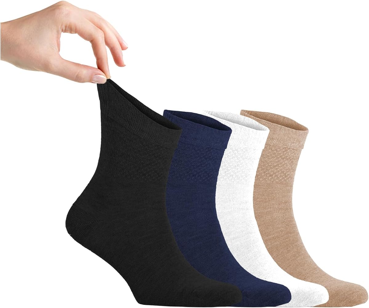 Cosyfeel® Men Loose Diabetic Ankle Socks 4-Pair Super Soft Bamboo Viscose Material Durable with Seamless Toe Non-Binding Top