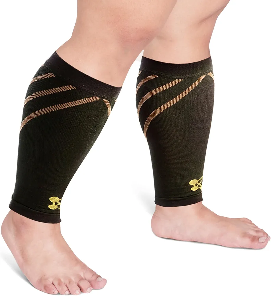 Calf Compression Sleeves for Wide Calves for Men & Women: Leg Sleeve and Shin Splints Support - Ideal for Leg Cramp Relief, Copper Infused Nylon: 5XL