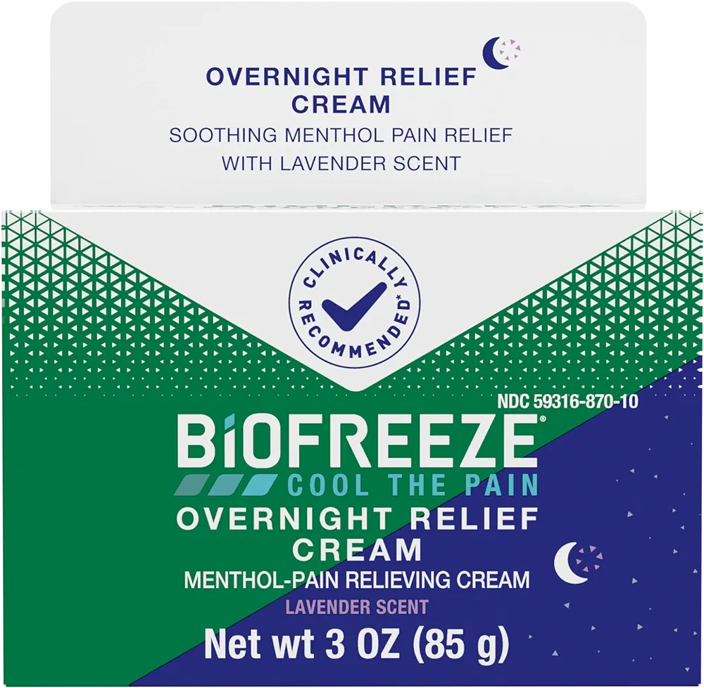 Biofreeze® Cream, Menthol Overnight Muscle Pain Relief Cream for Lower Back Pain Relief, Shoulder Pain & Neck Pain Relief, Knee Pain Relief, Arthritis Pain Reliever, FSA HSA Eligible, 3 oz Jar