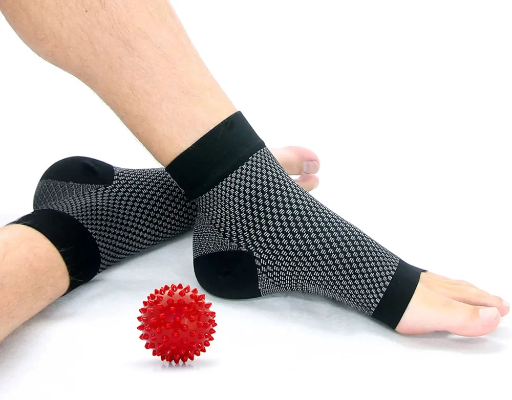 Plantar Fasciitis Sleeves (1 Pair) and Hard Spikey Massage Ball