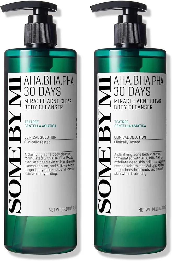 SOME BY MI AHA BHA PHA 30 Days Miracle Acne Clear Body Cleanser - Pack of 2 - Mild Exfoliating Daily Acne Body Wash for Acne Prone Skin - Deep Cleanses Back Acne and Sebum - Korean Skin Care