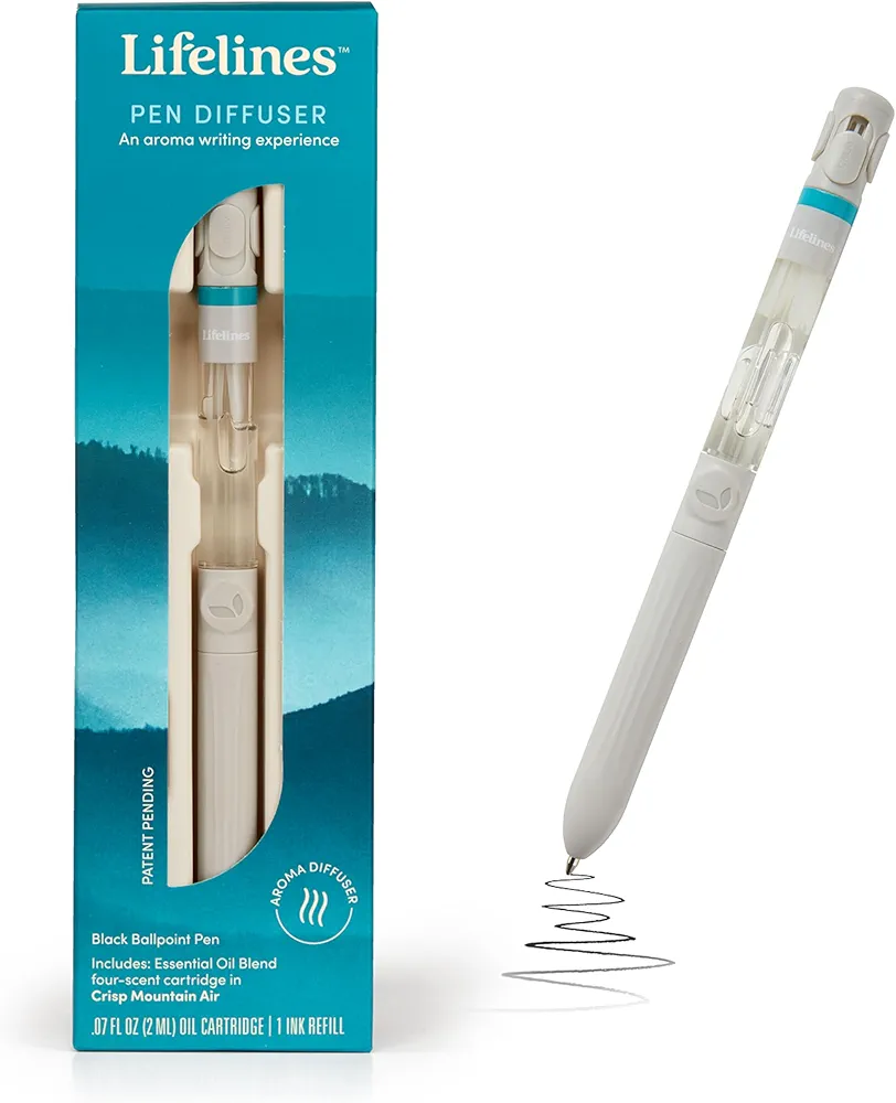 Pen Diffuser in Crisp Mountain Air Essential Oil Blends - Elegant 1.0mm Ballpoint Tip - Black Pen - Diffuser Pens - Scented Pens - Fun Pens - Aromatherapy Pen - Ink Refill Included