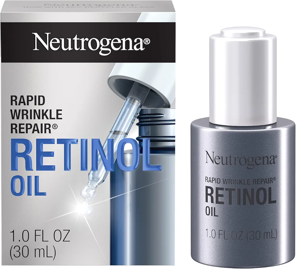 Neutrogena Retinol Face Oil .3% Concentrated, Rapid Wrinkle Repair, Daily Anti-Aging Face Serum to Fight Fine Lines, Deep Wrinkles, & Dark Spots, 1.0 fl. oz