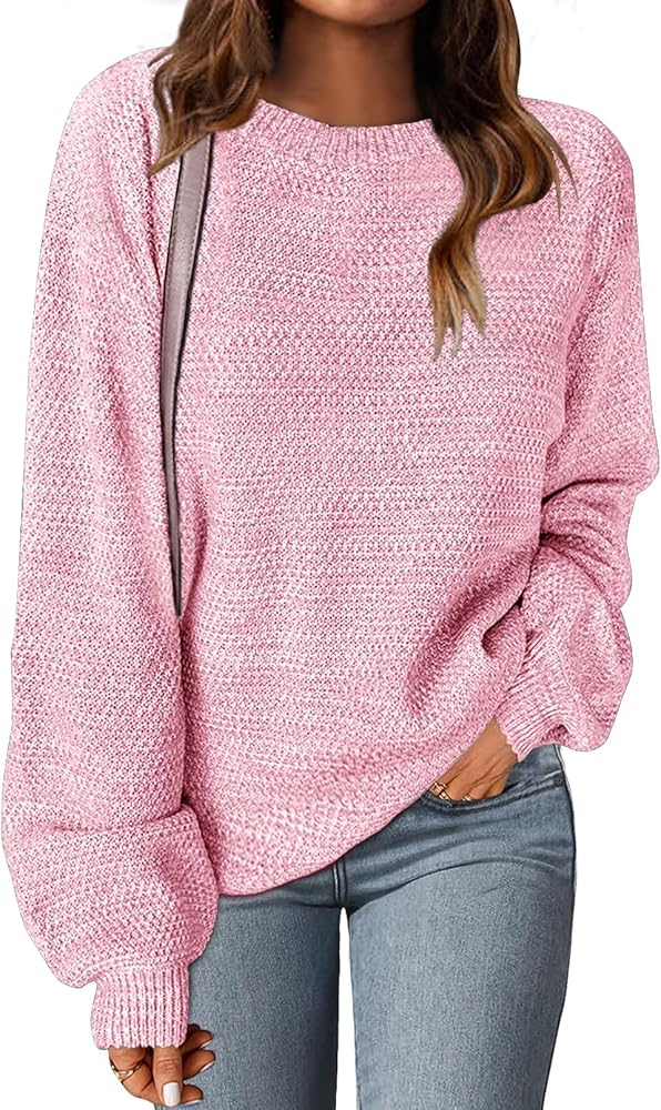 MEROKEETY Women's 2024 Fall Oversized Pullover Sweater Trendy Crew Neck Long Sleeve Heathered Knit Jumper Tops