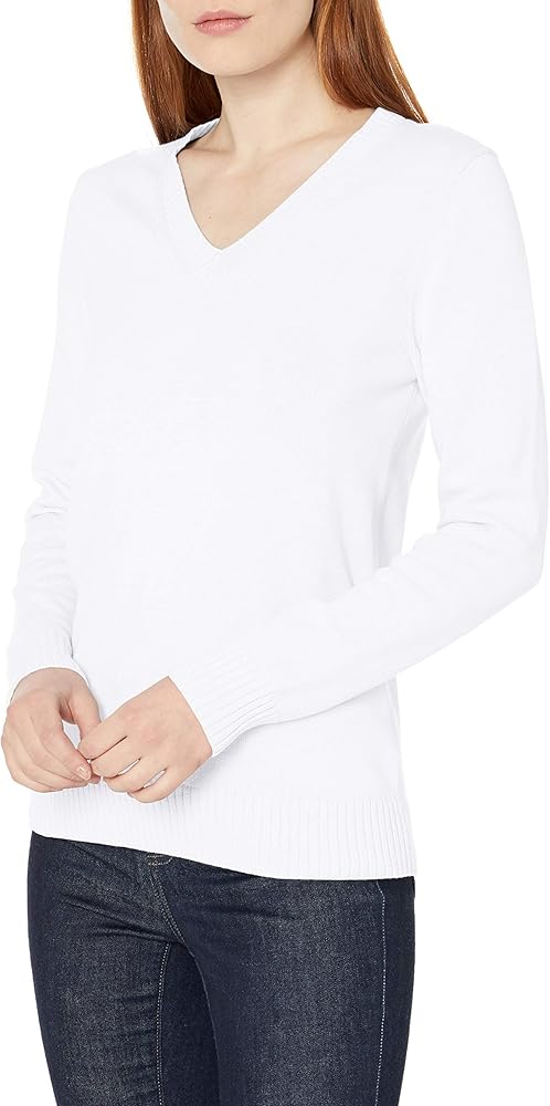 Amazon Essentials Women's 100% Cotton Long-Sleeve V-Neck Sweater