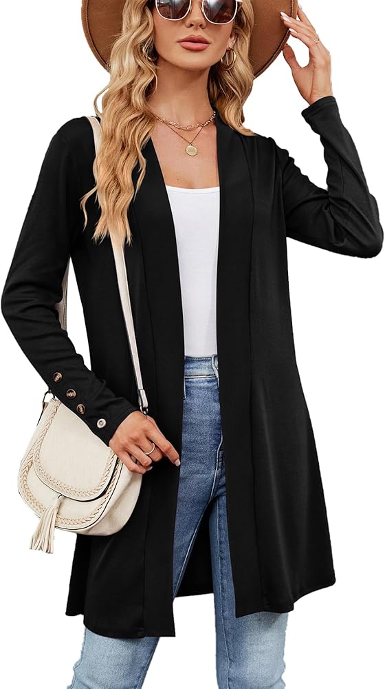 HANERDUN Women's Casual Long Sleeve Open Front Cardigan Sweaters Draped Long Sleeve Fall Dusters Cardigan Sweaters S-2XL