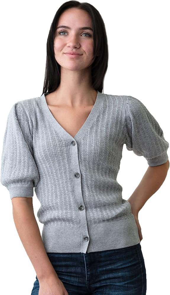 Hope & Henry Women's Short Puff Sleeve Sweater