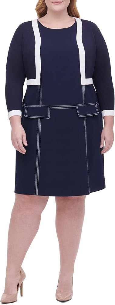 Tommy Hilfiger Women's Shrug Plus Size,Sky Captain/Ivory,1X