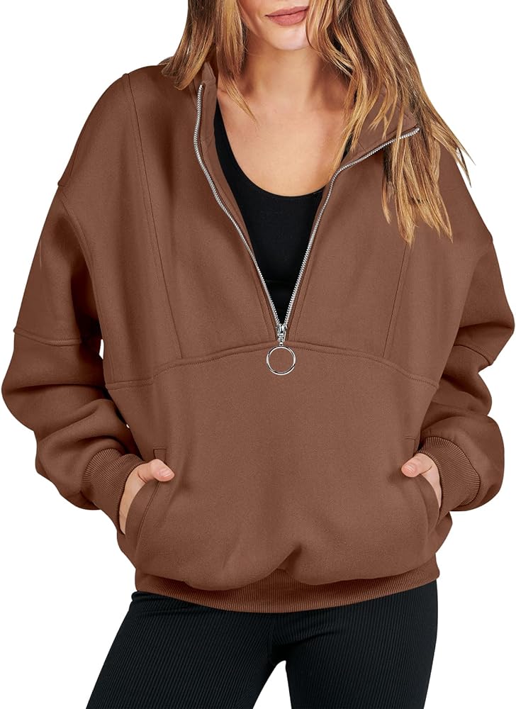 ANRABESS Women's Oversized Half Zip Fleece Sweatshirts Quarter Zip Pullover Top Fall 2024 Outfits Trendy Clothes