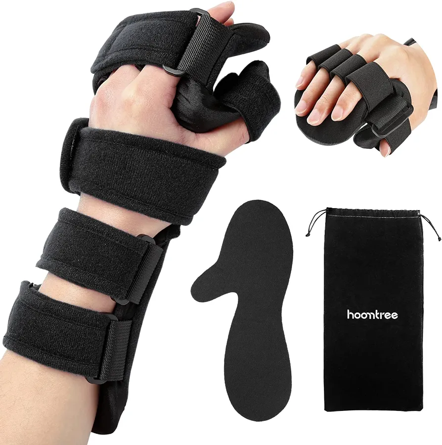 Stroke Resting Hand Splint Right&Left Resting Hand Splint with Finger Separator Functional Night Immobilizer Wrist Finger Brace for Carpel Tunnel Pain,Sprain Fracture,Tendonitis (Left,Black)