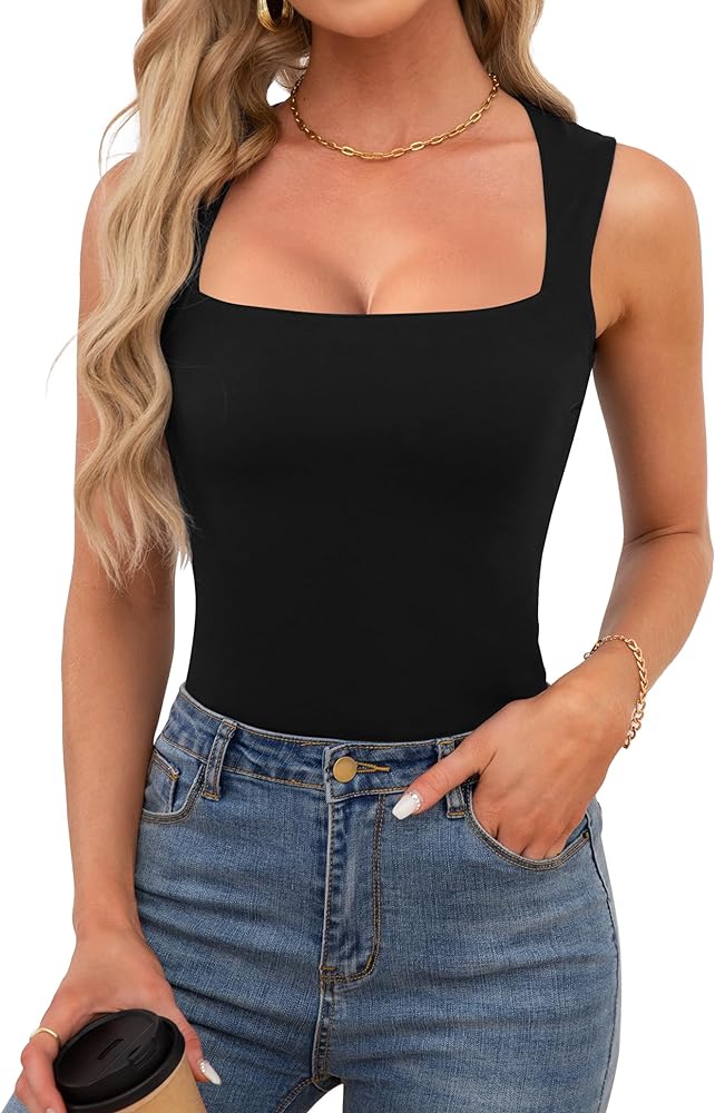 Womens Square Neck Tank Tops Dressy Summer Sleeveless Shirts Sexy Going Out Fitted Trendy Tops T Shirts Blouses