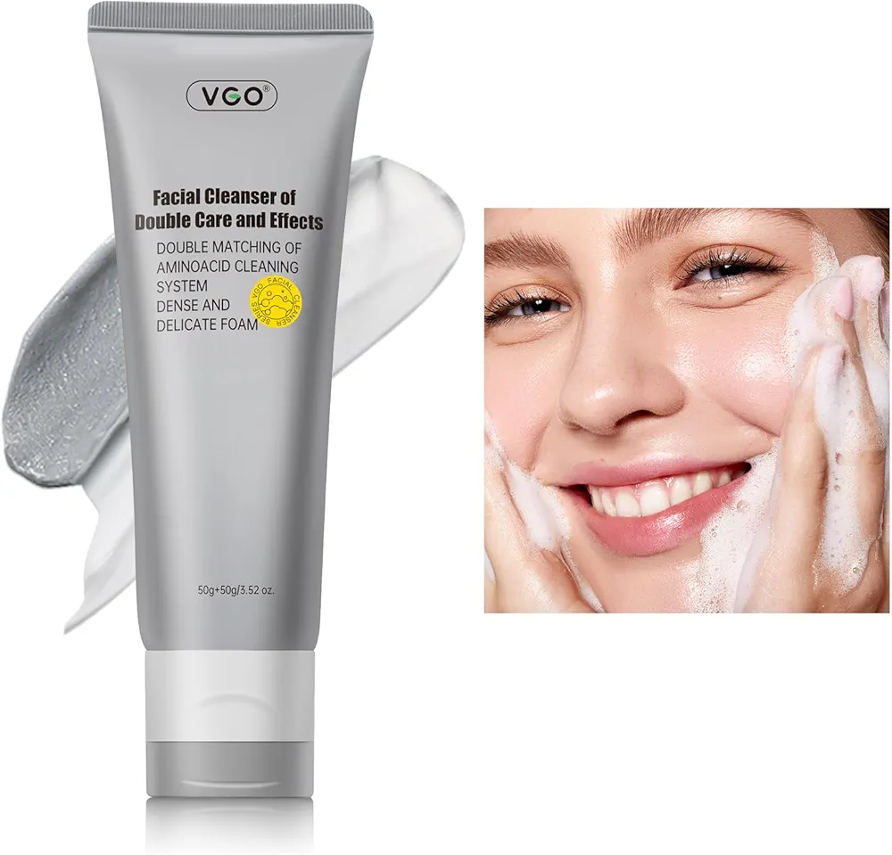 VGO Facial Cleanser of Double Care and Effects, Cleansing Mud Mask & Amino Acid Cleansing Double Tube in 1, For Various Cleaning Needs in the Morning & Evening, 3.52 oz