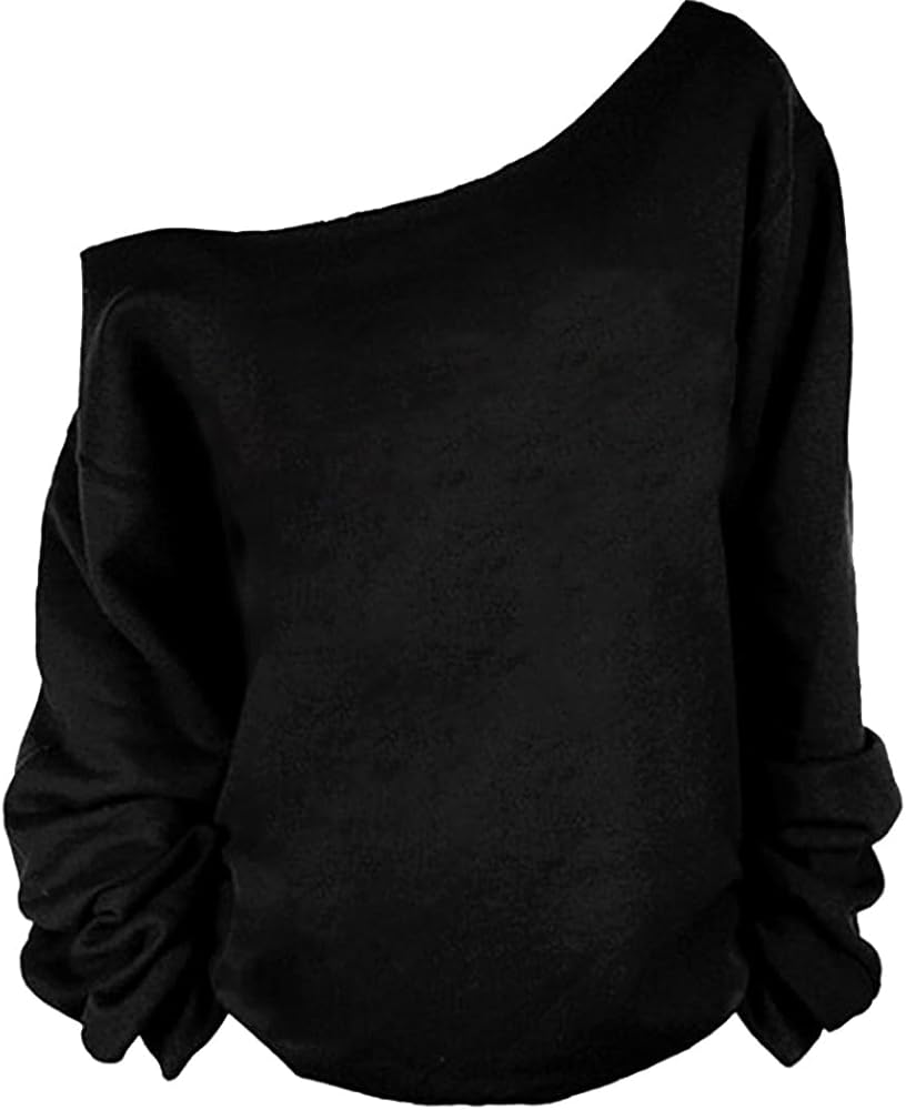 MAGICMK Woman’s Sweatershirt Lips Print Causal Blouse Off The Shoulder Long Sleeve Loose Slouchy Pullover Plus Size Tops