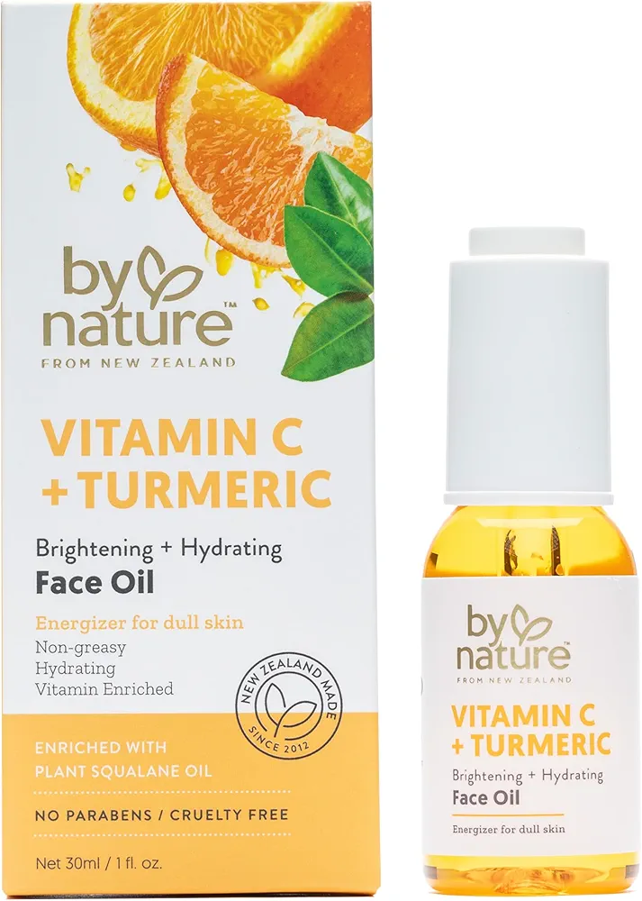 By Nature Brightening & Hydrating Face Oil - Vitamin C Oil & Turmeric Extract Enriched with Plant Squalane Oil for Face- Revitalize Dull, Tired Skin - Vitamin C Face Oil for Women and Men, 1 Fl Oz