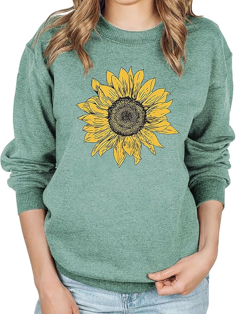 JBF Cloth Sunflower Sweatshirt Women Funny Flower Positivity Long Sleeve Cute Graphic Shirts Floral Pullover Top