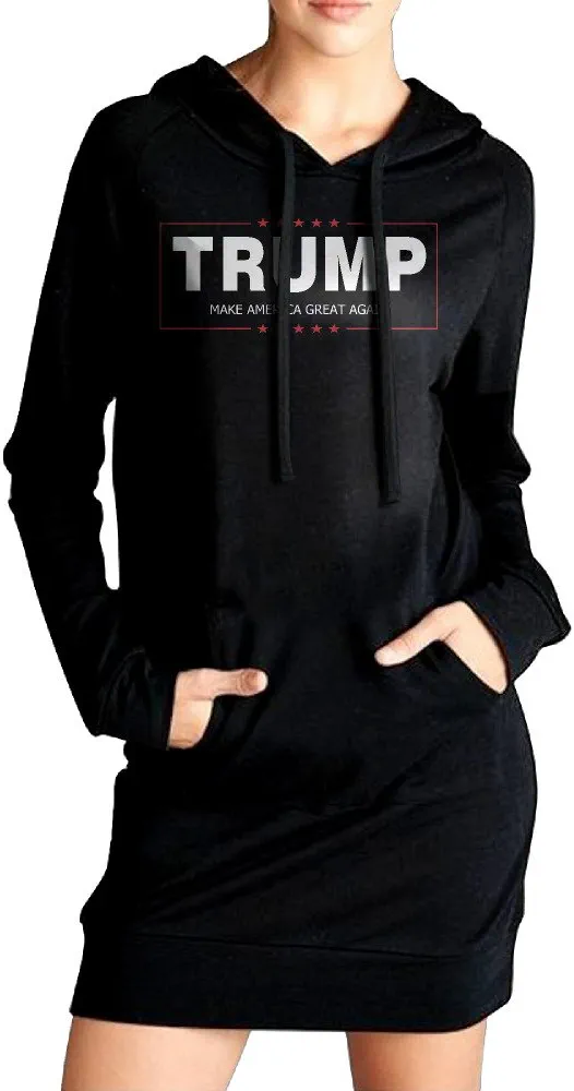 Women's Donald Trump Make America Great Again Sweatshirt Dress Hoodie Black