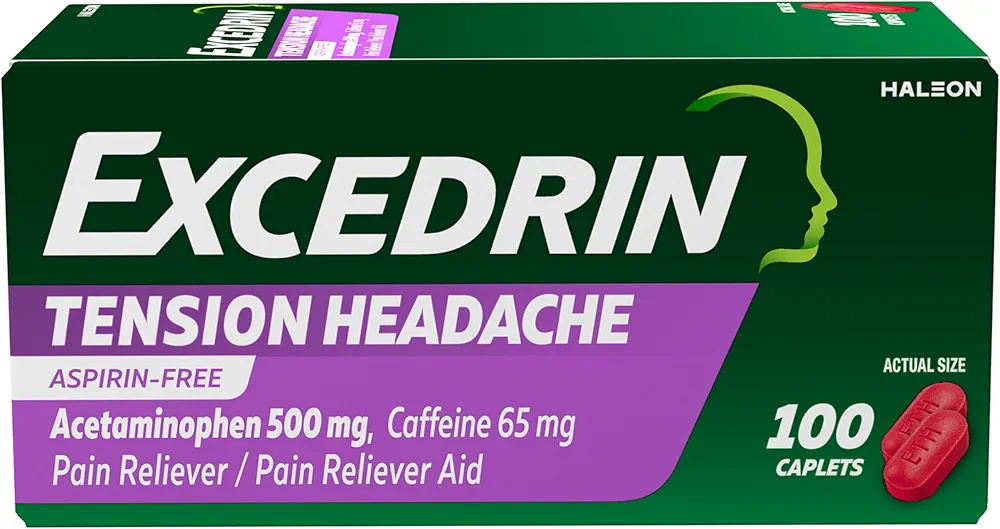 Excedrin Tension Headache Relief Caplets Without Aspirin for Head, Neck and Shoulder Pain Relief - 100 Count