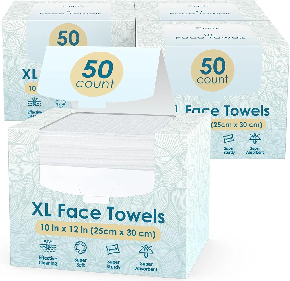 200 Count XL Disposable Face Towels 10” x 12”, 100% USDA Biobased Viscose Fibre, Soft & Skin Friendly Face Towelettes Disposable Fingertip Towels, Facial Tissue Face Wipes for Women Cleansing