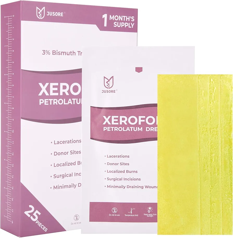 Xeroform Petrolatum Dressing 5"x9" - 25 Individual Pack, Non Stick Gauze Pads, Soft Fine Mesh Xeroform Gauze Would Dressing Fits for Wound Care, Surgical Incisions, Burns, Lacerations & Skin Grafts