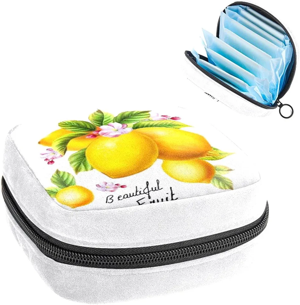 Lemon Bouquet Sanitary Napkin Storage Bag, Tampons Collect Holder Purse, First Period Kit for Girls Women, Pad Bag for Period for School