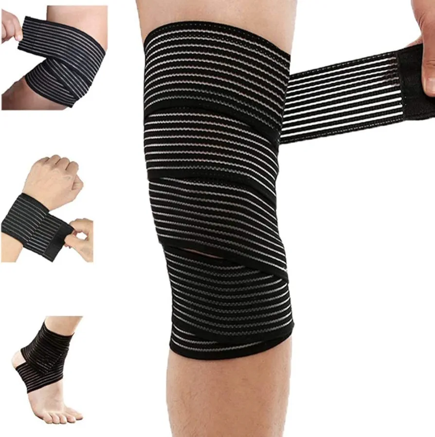 Extra Long Elastic Knee Wrap Compression Bandage Brace Support for Legs, Plantar Fasciitis, Stabilising Ligaments, Joint Pain, Squat, Basketball, Running, Tennis, Soccer, Football, Volleyball (Black)