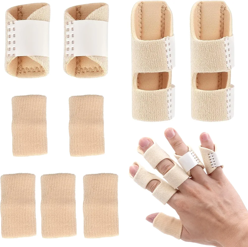 4pcs Trigger Finger Splints and 5pcs Finger Sleeves Finger Brace for Straightening or Support for Fingers 2 Sizes Pain Relief Finger Stabilizer Brace Adjustable Finger Splints Finger Brace