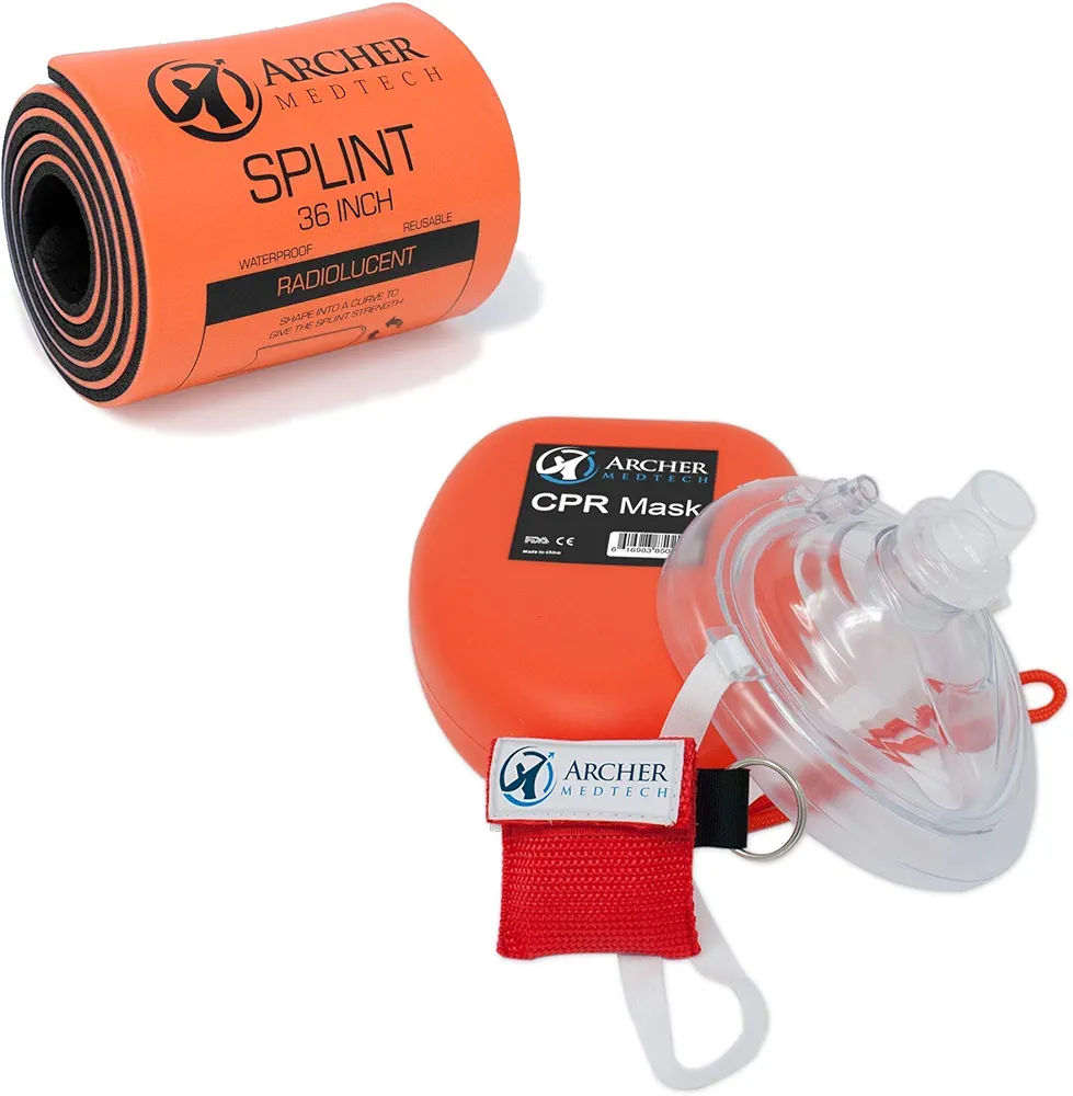 Universal First Aid Splint and CPR Mask Bundle.