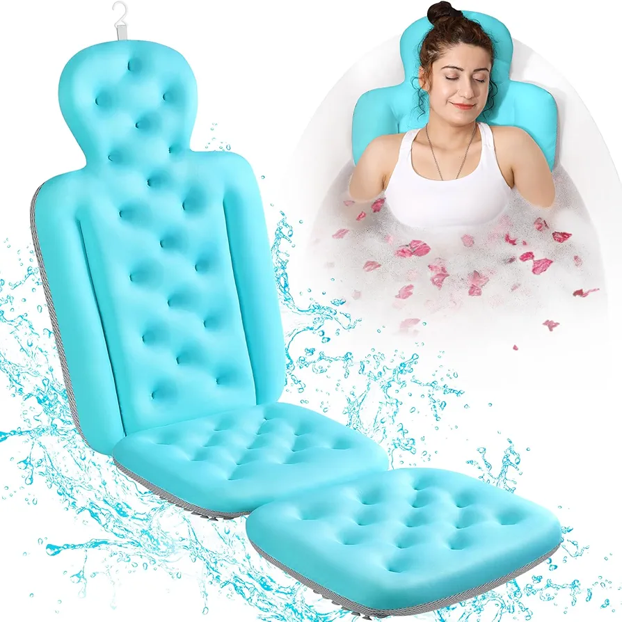 Full Body Bath Pillow for Bathtub, Thick Bathtub Cushion with Laundry Bag, Luxury Tub Pillow for Bath for Headrest Neck and Back Support Ocean Blue 56" x 16"