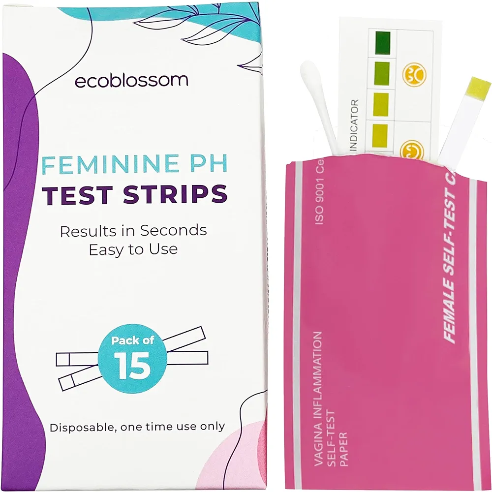 EcoBlossom Vaginal pH Test Strips for Women - Check pH Balance - Monitor Bacterial Vaginosis BV Treatment - Prevent Yeast Infection UTI - Fast Accurate Results, Individual Sealed Pouch (15 Count)