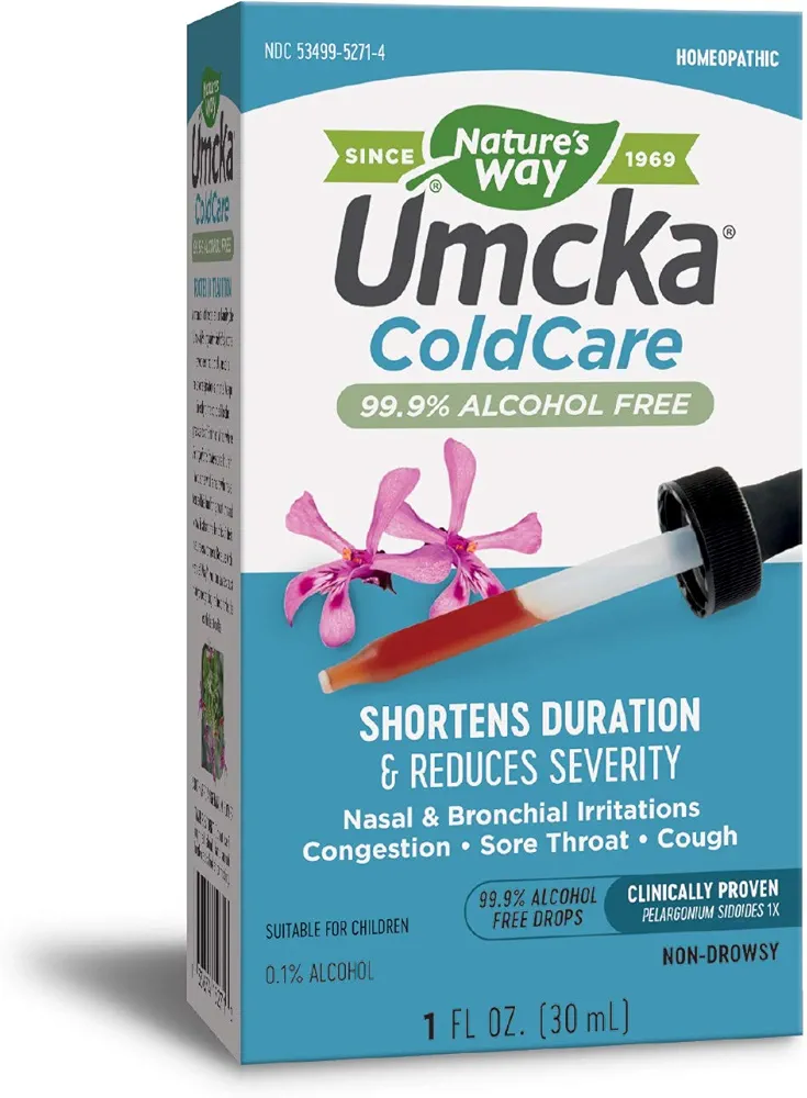 Nature's Way Umcka ColdCare Homeopathic, Shortens Colds, Sore Throat, Cough, and Congestion, Phenylephrine Free, Non-Drowsy, Cherry Flavored Drops, 1 Fl. Oz Drops