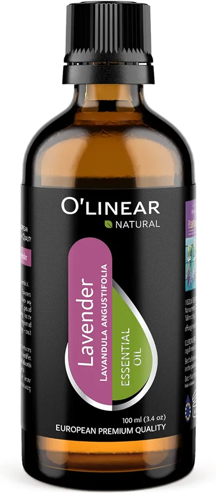 Pure Lavender Essential Oil by O'linear - Tension Relief Lavender Oil for Diffuser & Humidifier - Perfect Bedroom Essential for Deep Dreams - Lavender Scented Aromatherapy Oil Candle Making 3.4 FL Oz