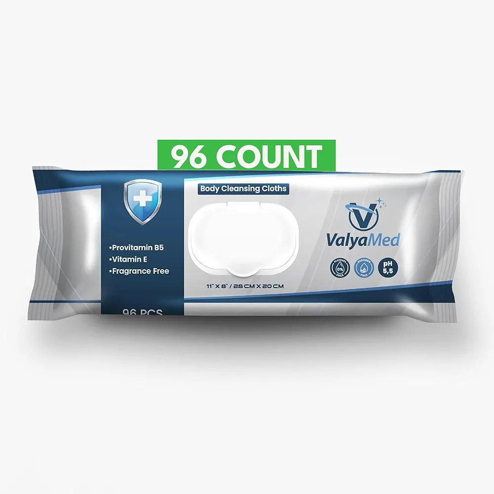 Body Wipes for Adults, XL Body Wipes, Adult Wipes for Elderly, Alcohol-Free Incontinence Wipes, Paraben Free, Fragrance-Free, Vitamin E, Provitamin B5-11'' x 8'' (96 Count)