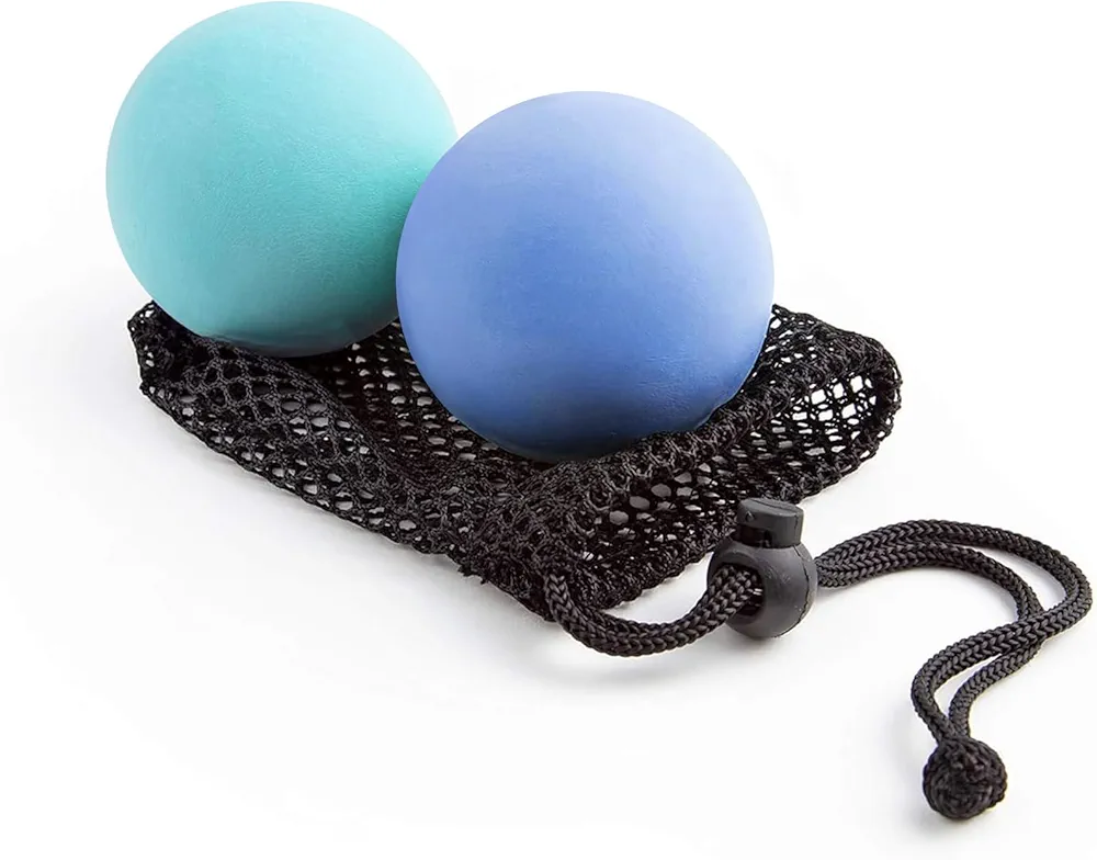 Physical Massage Therapy Ball Set - Ideal for Yoga, Deep Tissue Massage,Yoga & Trigger Point Treatments. Set - 2 Extra Firm Balls W/Mesh Bag, Blue