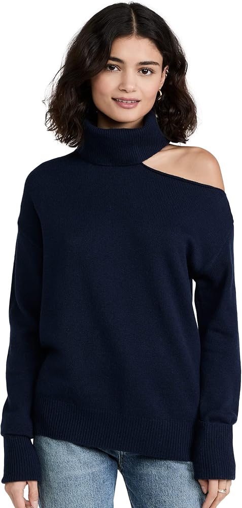 PAIGE Women's Raundi Sweater with Turle Neck, Shoulder Baring in Deep Navy