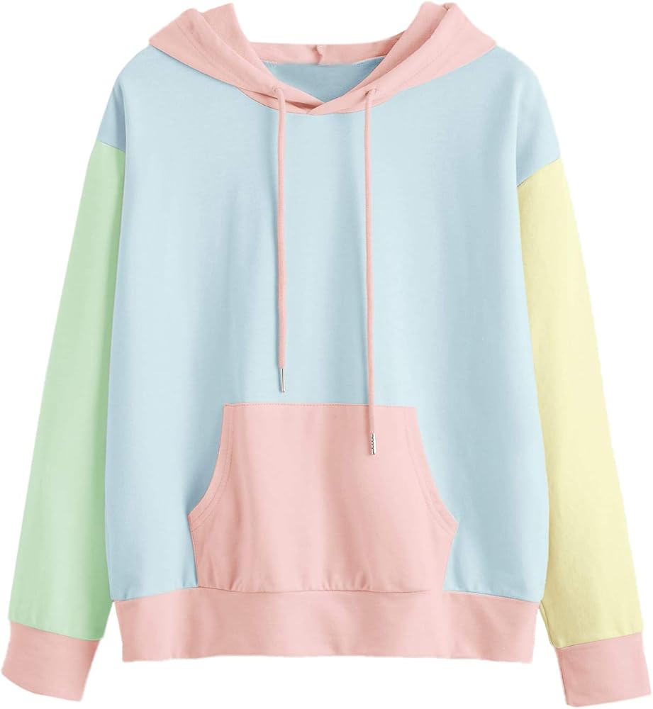 SweatyRocks Women's Causal Long Sleeve Color Block Hoodie Sweatshirt with Pocket