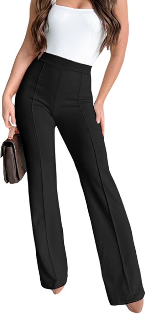 Agenlulu Wide Leg Dress Pants for Women Elastic High Waist Straight Leg Pants Business Casual Pull on Office Work Slacks