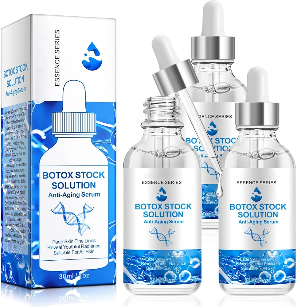 3PCS Botox Stock Solution Facial Serum, Botox in a Bottle with Hyaluronic Acid, Collagen, Vitamin C, Anti Aging/Wrinkles/Fine Line Tightening & Boost & Moisturize Skin, Frangence Free(1oz / 30mI)